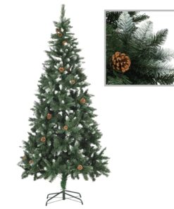 vidaXL Brad de Crăciun artificial cu conuri pin și sclipici alb 210 cm