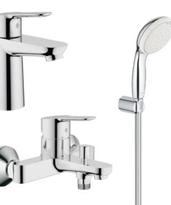 Pachet complet baterii baie Grohe Bau Edge marimea S,lungime furtun 1,25m (23328000,23334000,27799001)