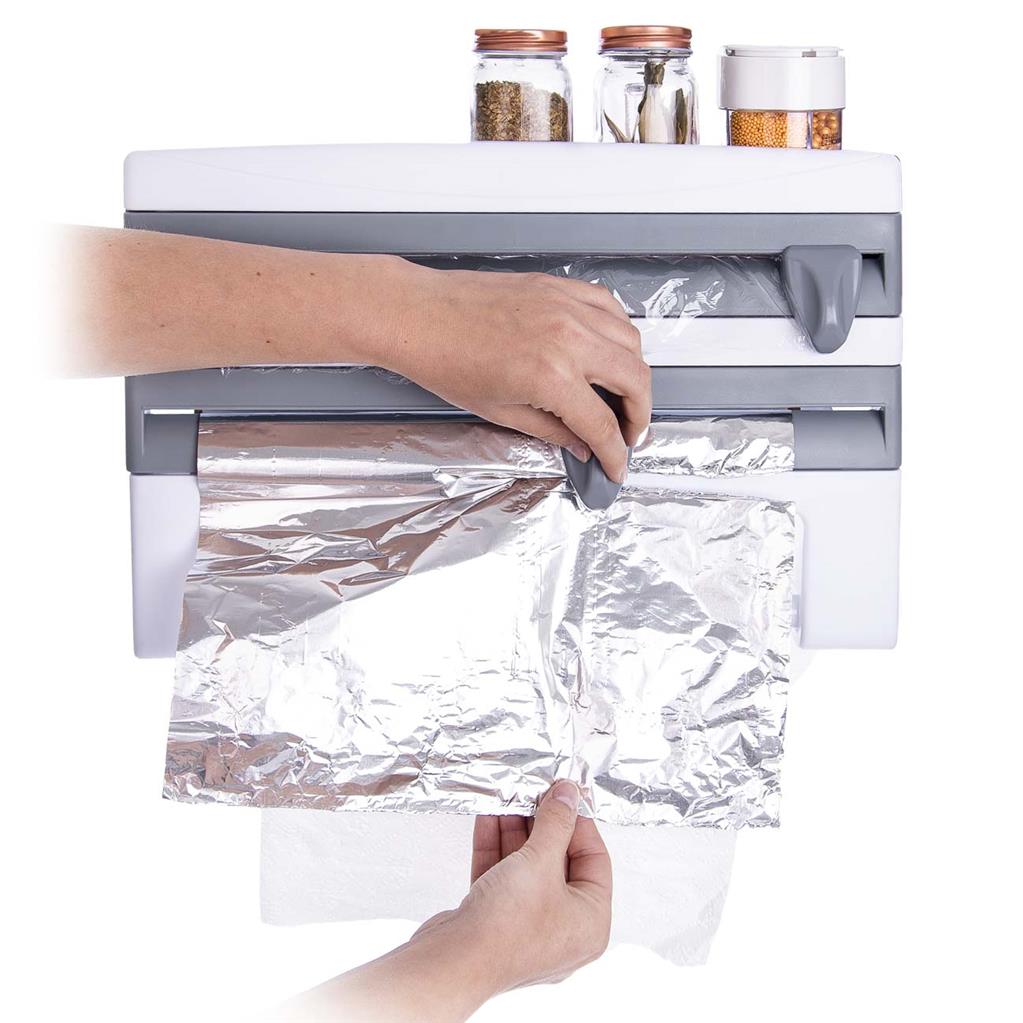 Dispenser triplu de bucatarie pentru rola de hartie, folie de aluminiu si folie alimentara - imagine 2