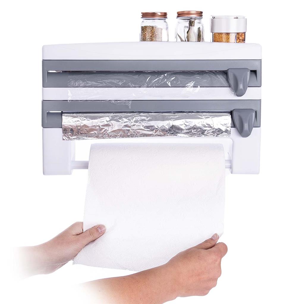 Dispenser triplu de bucatarie pentru rola de hartie, folie de aluminiu si folie alimentara - imagine 3