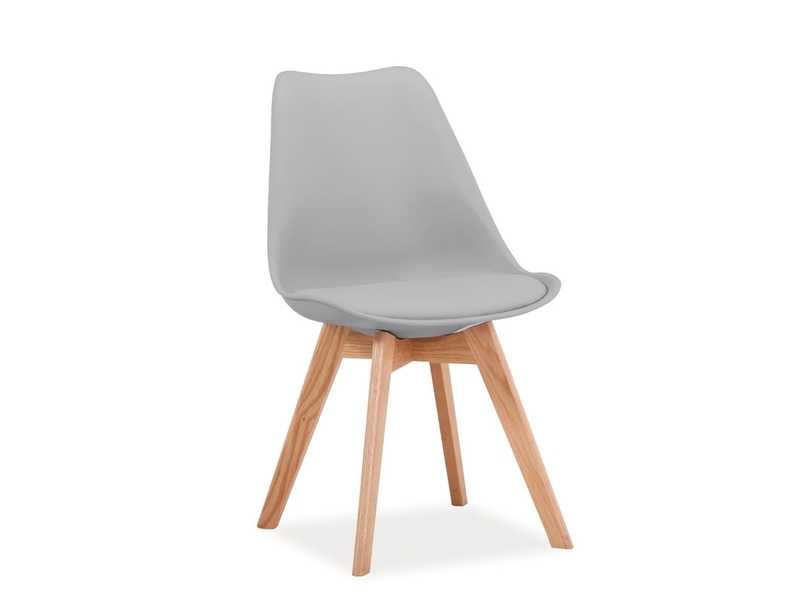 Scaun din plastic, sezut tapitat cu piele ecologica si picioare din lemn, Kristopher Gri Deschis / Stejar, l49xA41xH83 cm