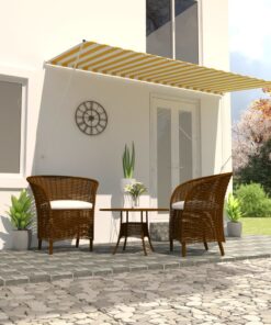 vidaXL Copertină retractabilă, galben și alb, 400 x 150 cm
