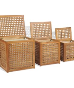 vidaXL Set de coșuri pentru rufe, 3 piese, lemn de tec