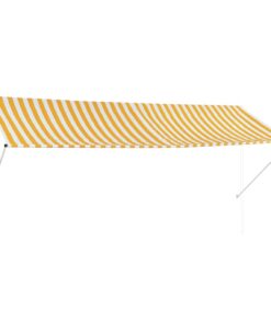 vidaXL Copertină retractabilă, galben și alb, 350 x 150 cm