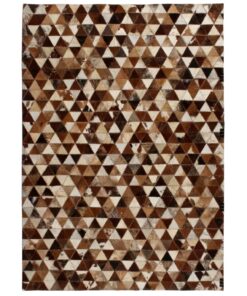vidaXL Covor piele naturală, mozaic, 120x170 cm Triunghiuri Maro/alb