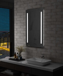 vidaXL Oglindă cu LED de perete pentru baie cu raft, 60 x 100 cm