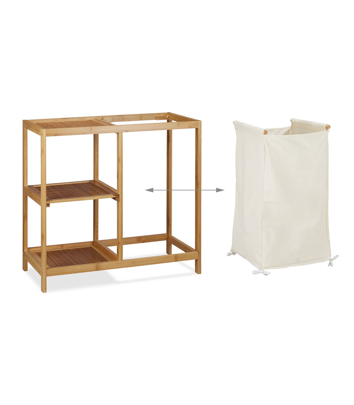 Etajera baie 3 niveluri, cos rufe inclus- capacitate 6 kg, Bambus, Natur, 65 x 33 x 68 cm - imagine 3
