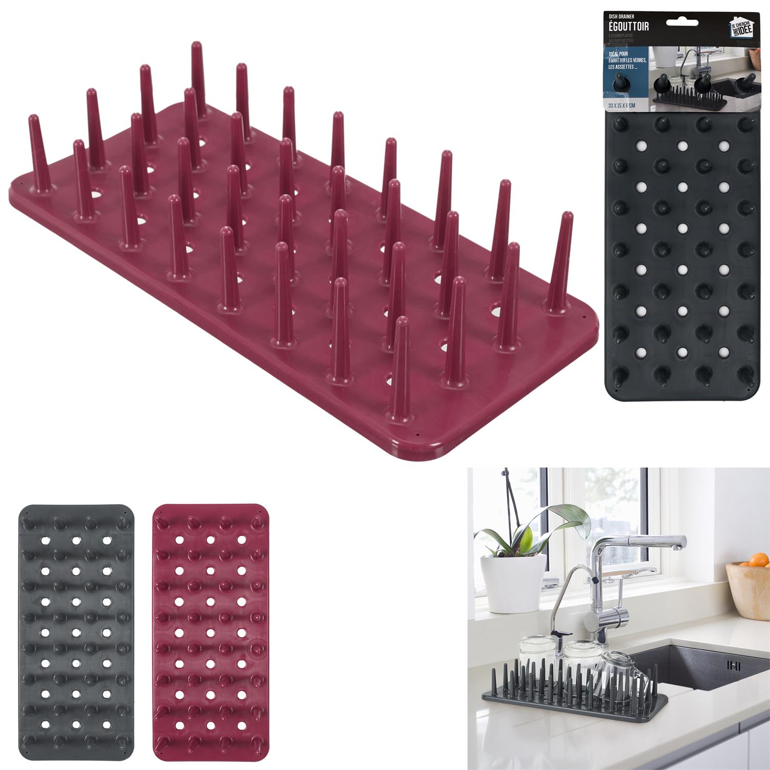 Scurgator pentru pahare, plastic, 33x15x6 cm, negru - imagine 4