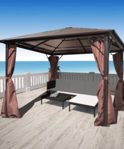 vidaXL Pavilion cu perdea, maro, aluminiu, 300 x 300 cm