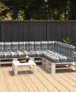 vidaXL Perne pentru canapea din paleți, 7 buc., gri, model carouri