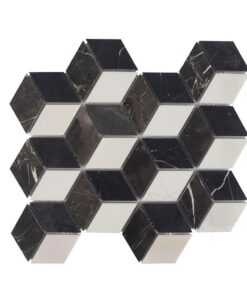 Mozaic Marmura Bianco Carrara, Cleopatra, Nero Marquina Mix Cube Design Mata
