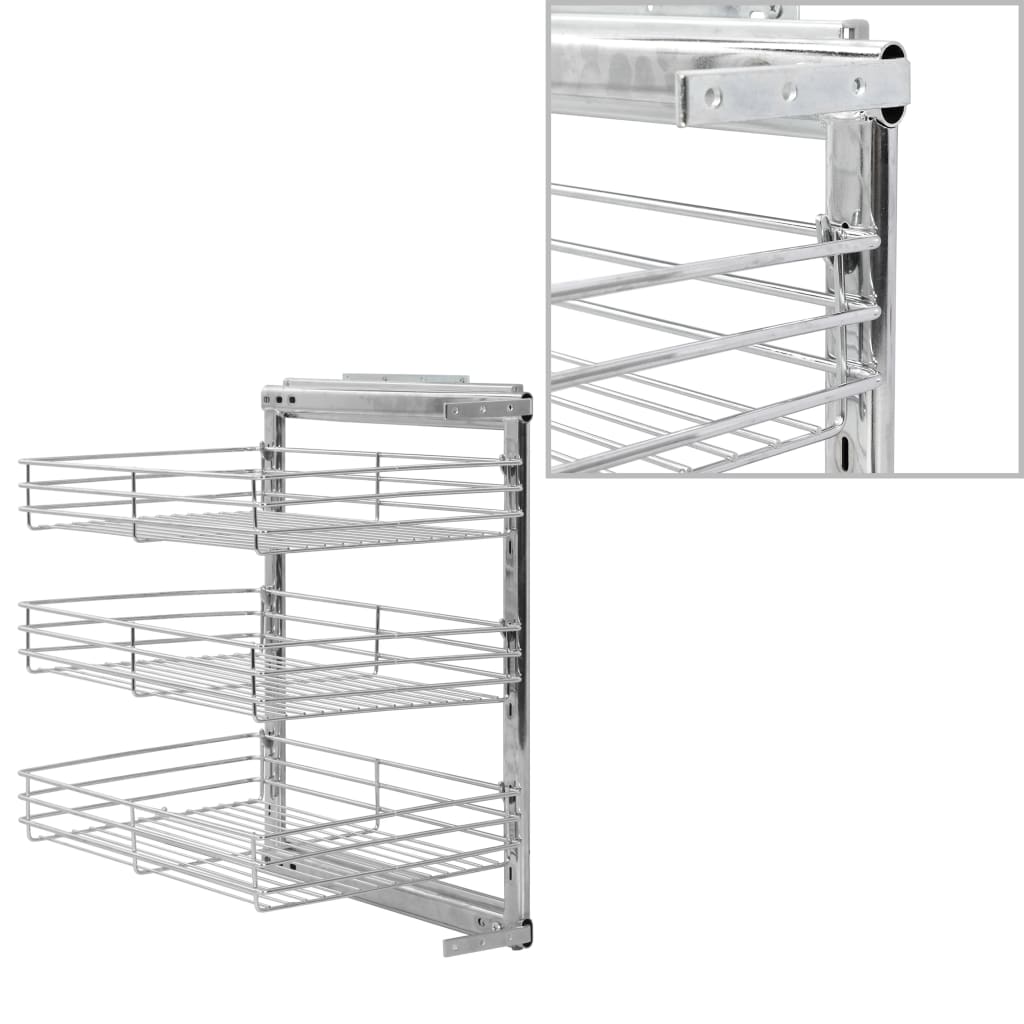 vidaXL Coș sârmă bucătărie retractabil 3 niveluri argintiu 47x35x56 cm