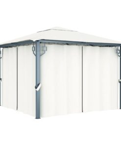 vidaXL Pavilion cu perdele, crem, 300 x 300 cm, aluminiu