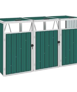 vidaXL Magazie pubele triplă, verde, 213 x 81 x 121 cm, oțel