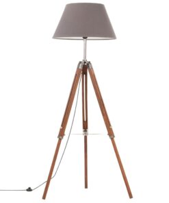 vidaXL Lampă de podea trepied, maro miere și gri, 141 cm, lemn de tec