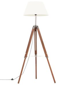 vidaXL Lampă de podea trepied, maro miere și alb, 141 cm, lemn de tec