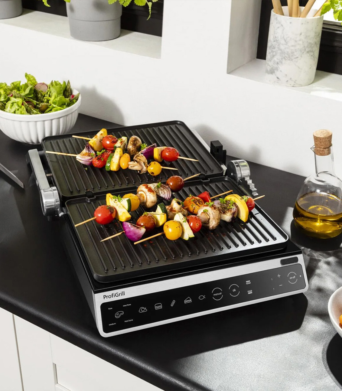 Gratar electric Amica GK 5011 ProfiGrill, 2000 W, 6 programe automate, program manual grill , Inox/Silver - imagine 8