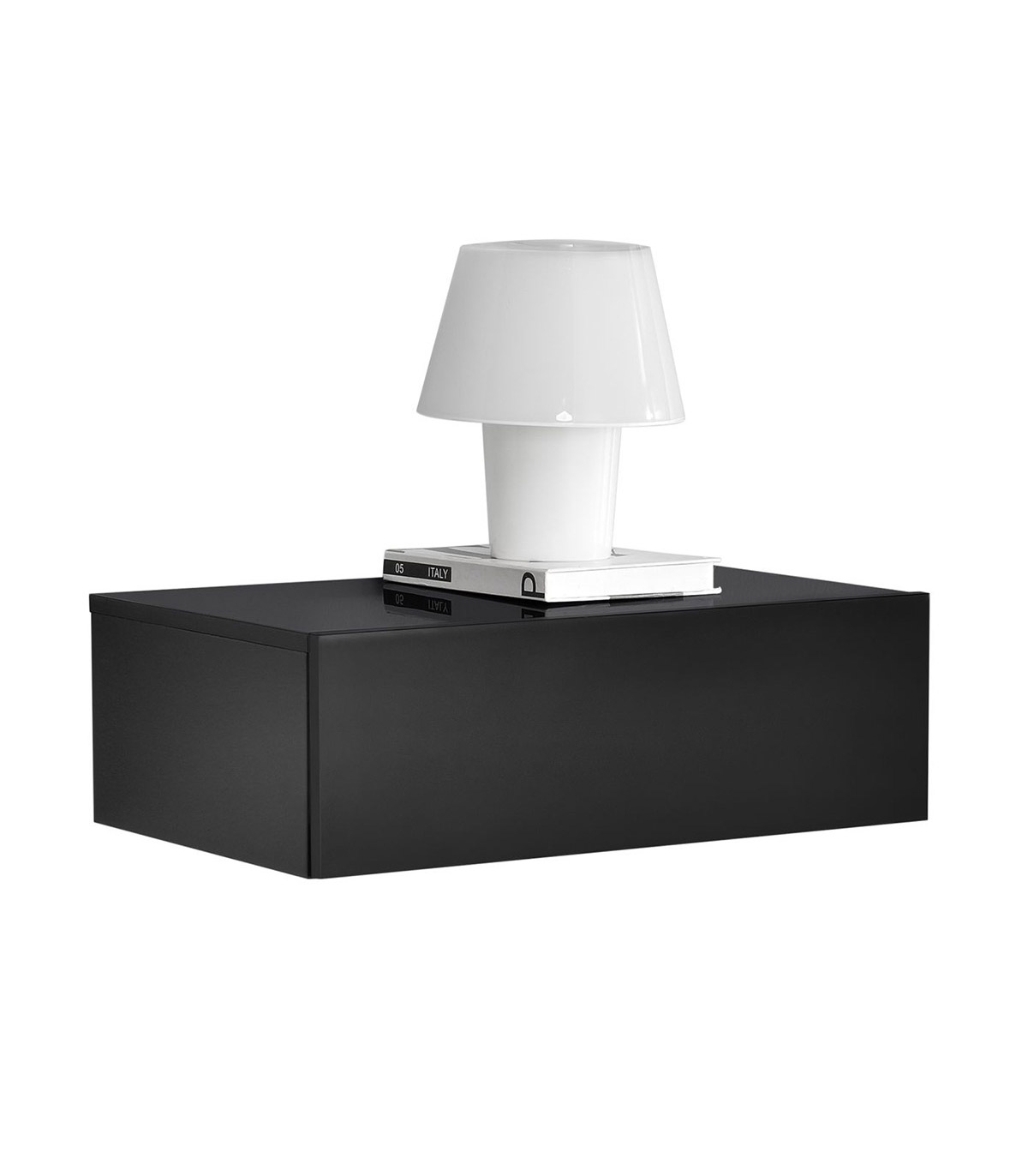 Noptiera montabila pe perete, un sertar, 46 x 30 x 15 cm, PAL, negru lucios - imagine 4