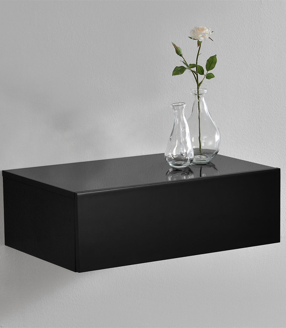 Noptiera montabila pe perete, un sertar, 46 x 30 x 15 cm, PAL, negru lucios - imagine 5