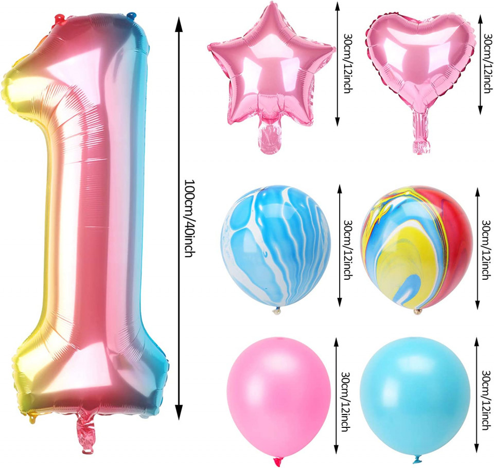 Set aniversar Kateluo, cifra 1, latex/folie, multicolor - imagine 5
