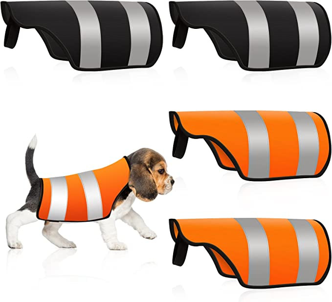 Set de 4 veste reflectorizante pentru caini Weewooday, negru/portocaliu, 29 x 28 x 14 cm