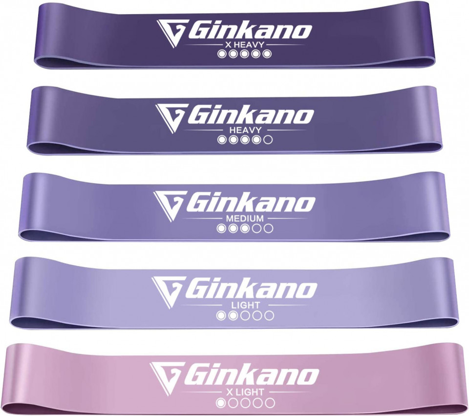 Set de 5 benzi elastice pentru antrenament Haquno, violet/roz, 60 x 5 cm