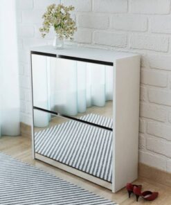 vidaXL Pantofar cu oglindă și 2 niveluri, alb, 63 x 17 x 67 cm