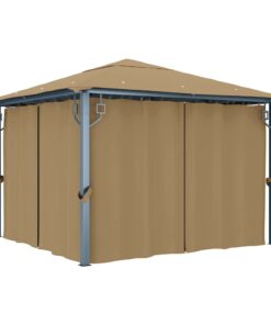 vidaXL Pavilion cu perdele, gri taupe, 300 x 300 cm, aluminiu