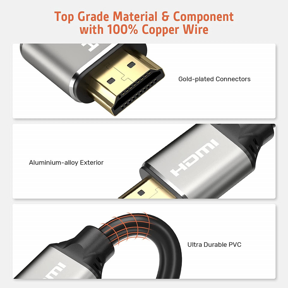Cablu HDMI Alxum, 8K, negru/gri, 3 m - imagine 3