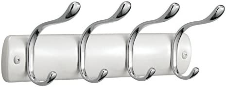 Cuier de perete mDesign, metal, alb/crom, 33 x 7,6 x 9,5 cm