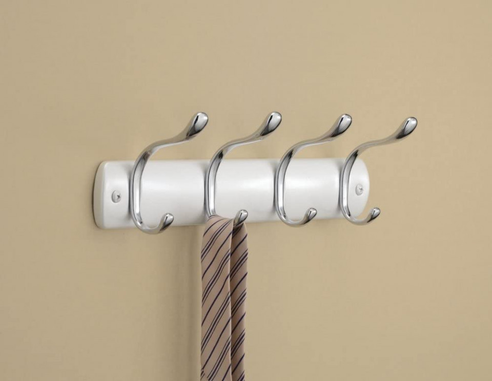 Cuier de perete mDesign, metal, alb/crom, 33 x 7,6 x 9,5 cm - imagine 4