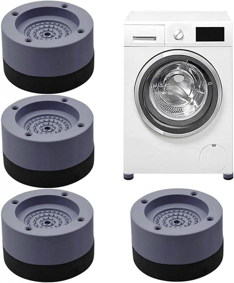 Set 4 suporti amortizare - picioare antivibratii pentru masina de spalat rufe Delee, cauciuc, gri/negru, 4,9 x 6,8 cm