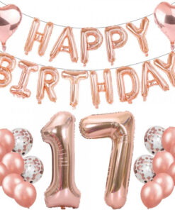 Set aniversar Feelairy, cifra 17, folie/latex, rose, 21 piese