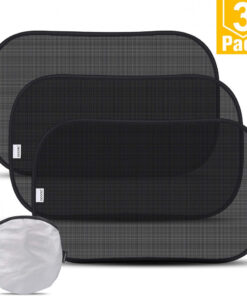 Set de 3 parasolare pentru geamurile auto laterale Adoric, nailon, negru, 31 x 51 cm