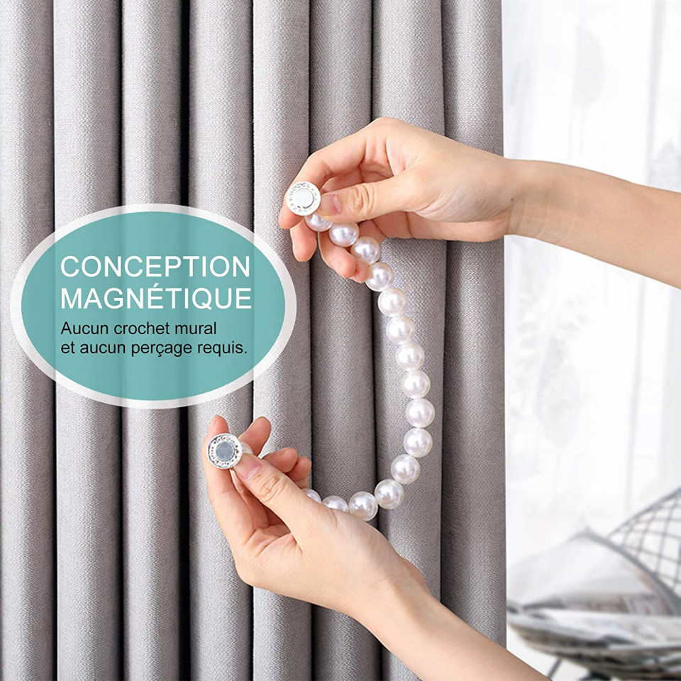 Set de 4 curele magnetice pentru perdele Hohaoo, plastic/metal, rose/argintiu, 40 cm - imagine 3