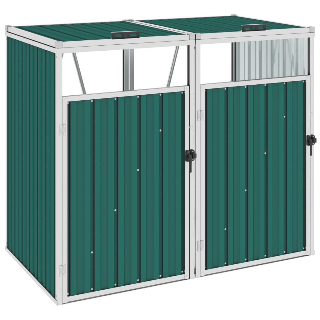 vidaXL Magazie pubele dublă, verde, 143 x 81 x 121 cm, oțel