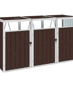 vidaXL Magazie pubele triplă, maro, 213 x 81 x 121 cm, oțel