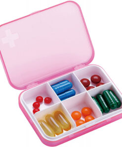 Cutie pentru medicamente ASYH, plastic, roz/alb, 9,2 x 6,5 x 2 cm