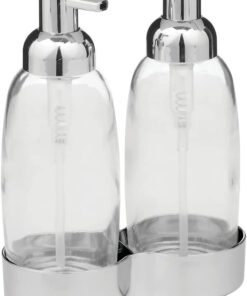 Set de 2 dozatoare de sapun mDesign, sticla/otel inoxidabil, 20,3 x 16 x 8 cm