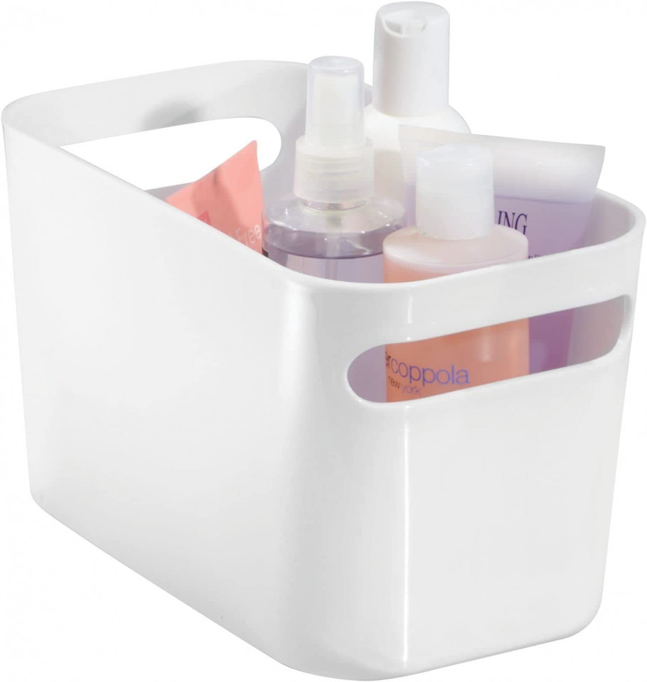 Set de 4 cosuri de depozitare mDesign, plastic, alb, 25,4 x 15,2 x 15,2 cm - imagine 2