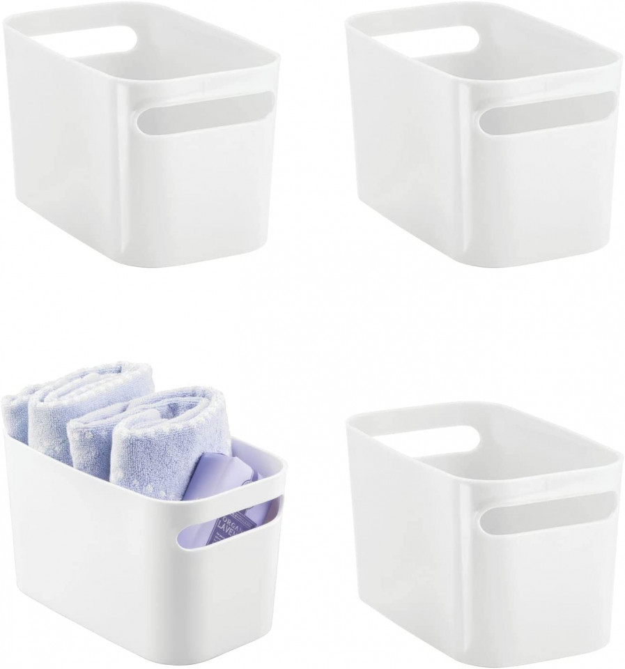 Set de 4 cosuri de depozitare mDesign, plastic, alb, 25,4 x 15,2 x 15,2 cm - imagine 6