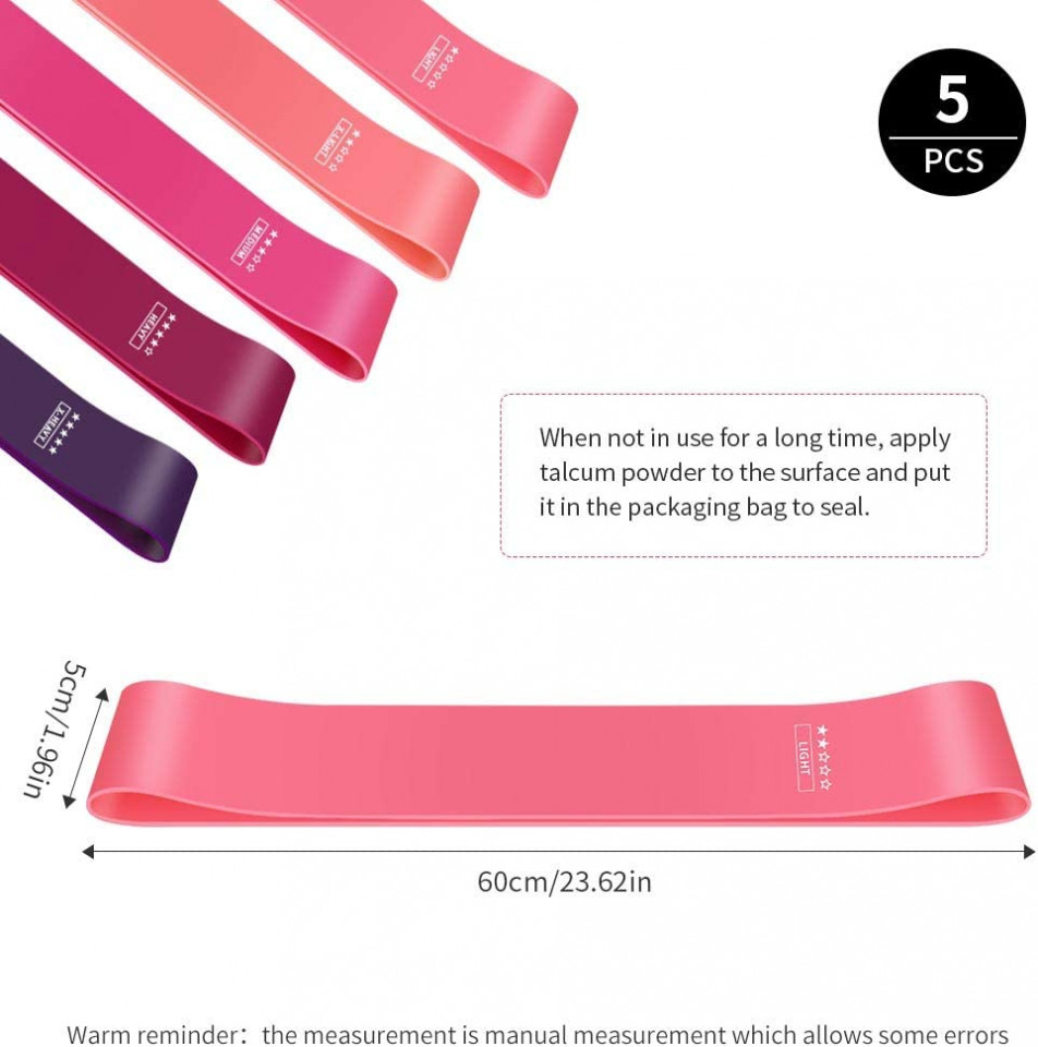 Set de 5 benzi elastice pentru antrenament Anm, latex, multicolor, 60 x 5 cm - imagine 2
