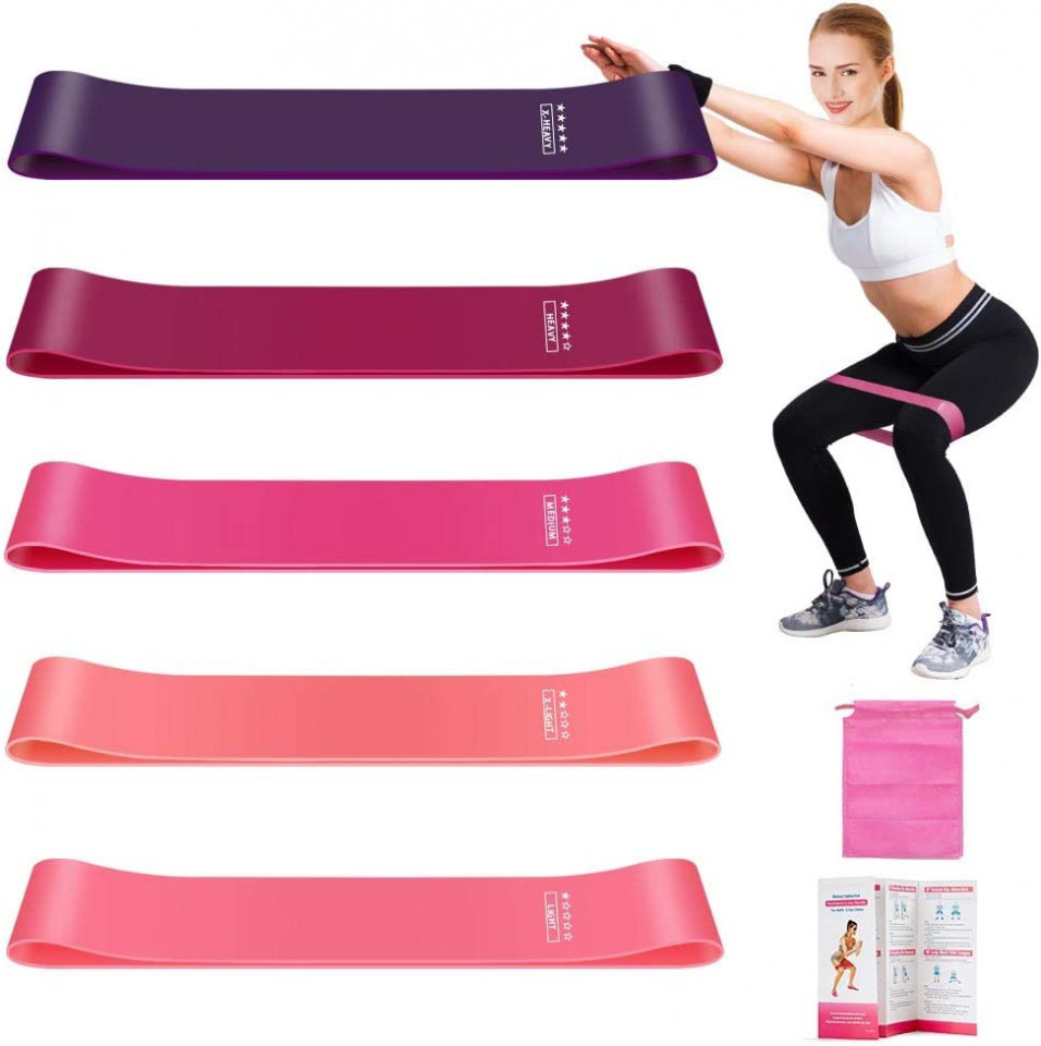 Set de 5 benzi elastice pentru antrenament Anm, latex, multicolor, 60 x 5 cm