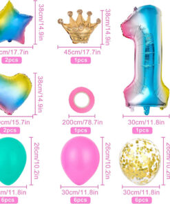Alternative view of Set de aniversar Herefun, cifra 1, folie/latex, multicolor, 25 piese