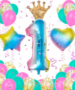 Set de aniversar Herefun, cifra 1, folie/latex, multicolor, 25 piese