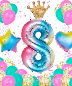 Set de aniversar Herefun, cifra 8, folie/latex, multicolor, 25 piese