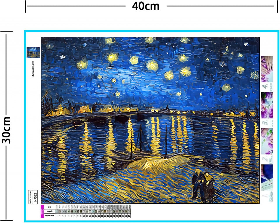 Set de pictura cu diamante BJLBOJEY, albastru inchis/galben, 30 x 40 cm - imagine 2