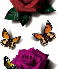 Tatuaj temporar TAFLY, model trandafiri/fluturi, vinil, multicolor