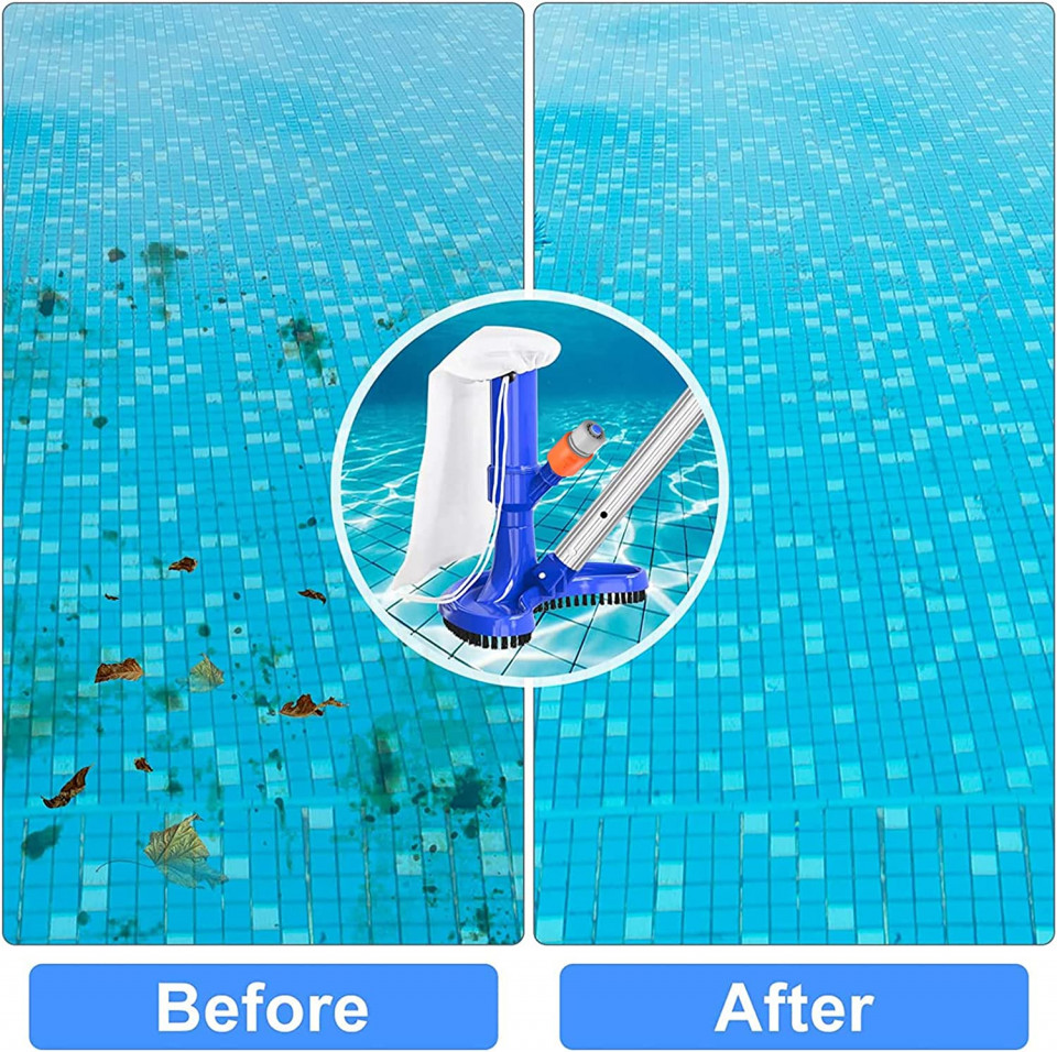 Cap de aspirare cu perie si sac pentru curatarea piscinii S-Union, plastic/textil, alb/albastru - imagine 4