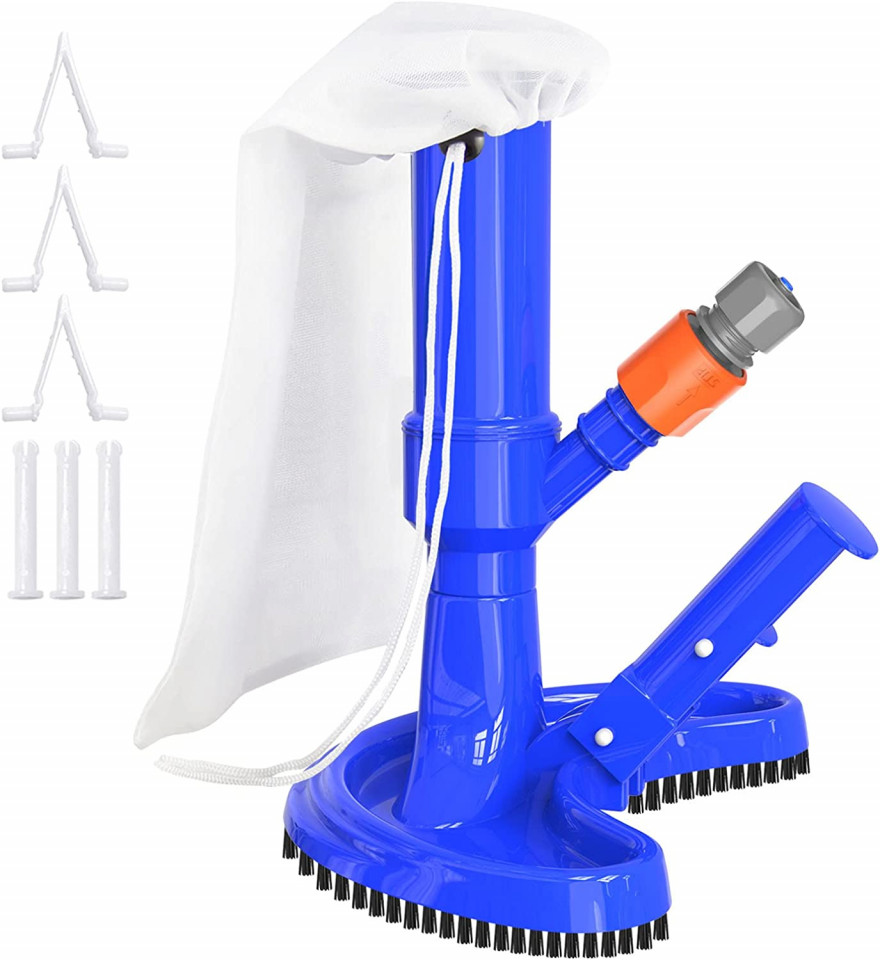 Cap de aspirare cu perie si sac pentru curatarea piscinii S-Union, plastic/textil, alb/albastru